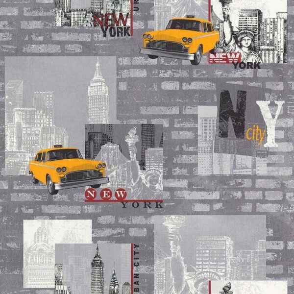 Papel de parede Les Aventures 3 12102002 Teenager / NY – Tons de Cinza Branco Amarelo Vermelho e Preto